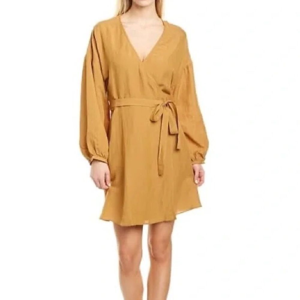 Madewell Balloon Sleeve Linen Blend Wrap Dress